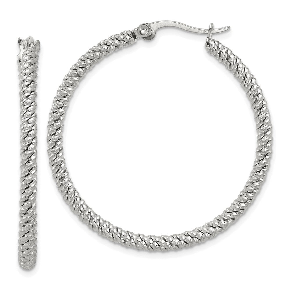Chisel Stainless Steel Polished Diamond Cut Hoop Earrings