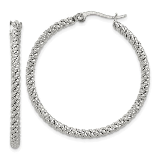 Chisel Stainless Steel Polished Diamond Cut Hoop Earrings