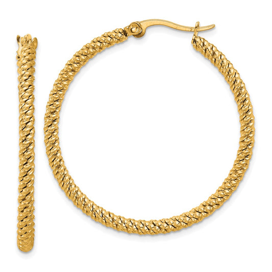 Chisel Stainless Steel Polished Yellow IP-plated Diamond Cut Hoop Earrings