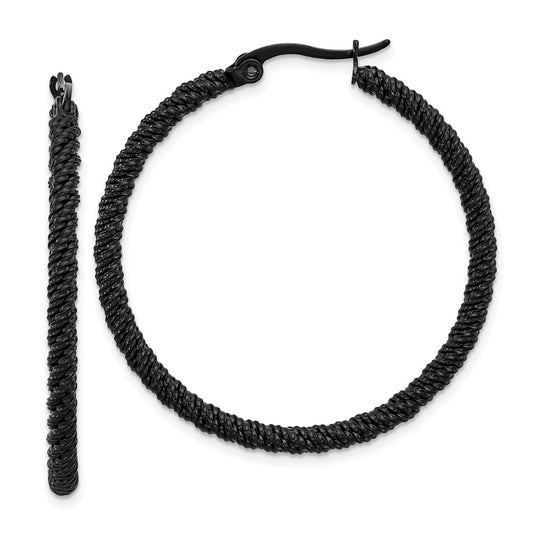 Chisel Stainless Steel Polished Black IP-plated Diamond Cut Hoop Earrings