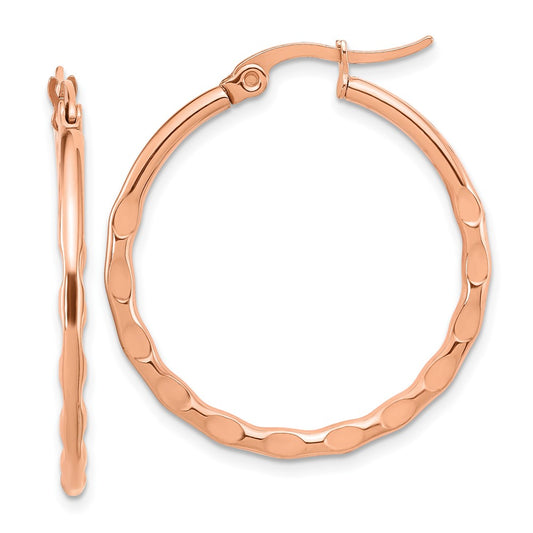 Chisel Stainless Steel Polished Rose IP-plated Wavy Hoop Earrings