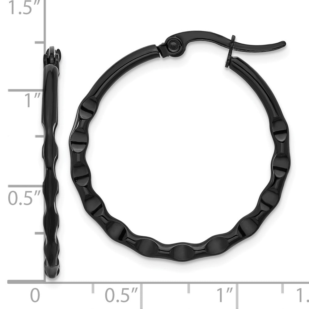 Chisel Stainless Steel Polished Black IP-plated Wavy Hoop Earrings