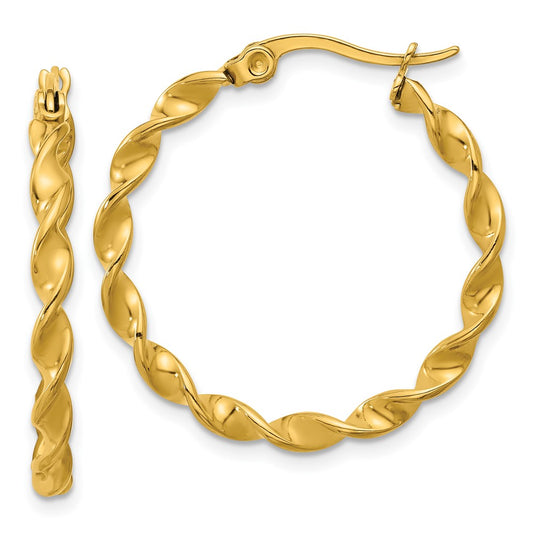 Chisel Stainless Steel Polished Yellow IP-plated Twisted Hoop Earrings