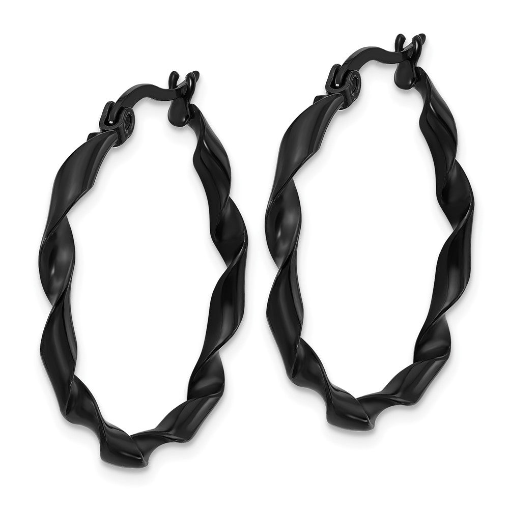 Chisel Stainless Steel Polished Black IP-plated Twisted Hoop Earrings