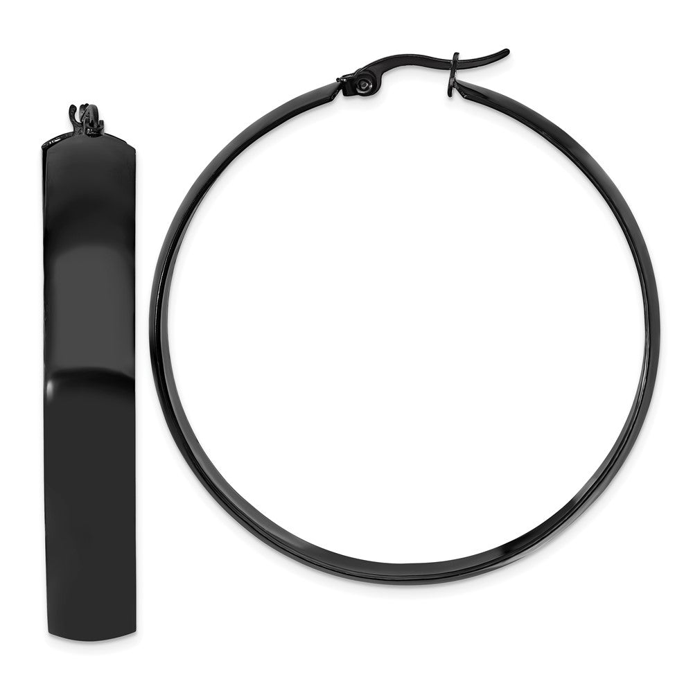 Chisel Stainless Steel Polished Black IP-plated 9mm Hoop Earrings