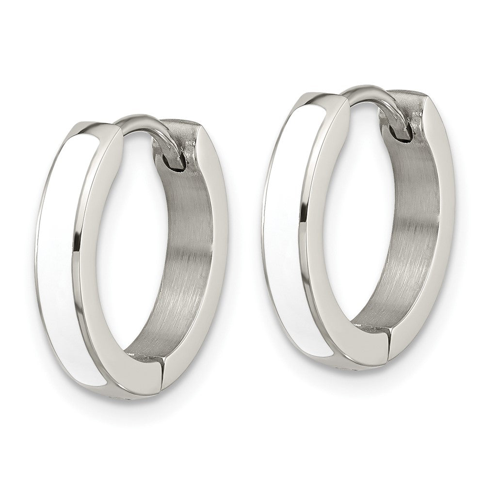 Chisel Stainless Steel Polished with White Enamel 2.90mm Hinged Hoop Earrings