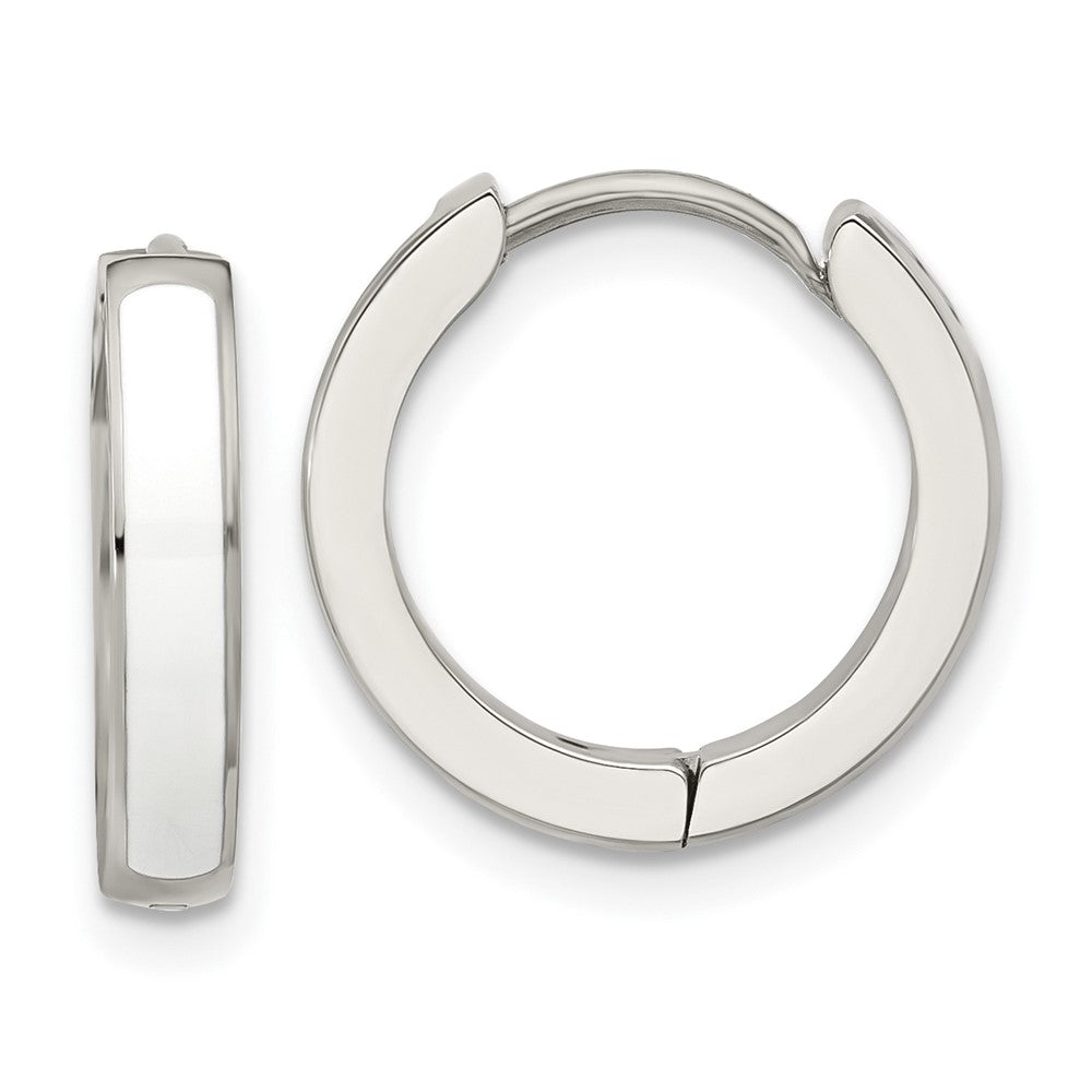 Chisel Stainless Steel Polished with White Enamel 2.90mm Hinged Hoop Earrings