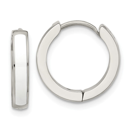 Chisel Stainless Steel Polished with White Enamel 2.90mm Hinged Hoop Earrings