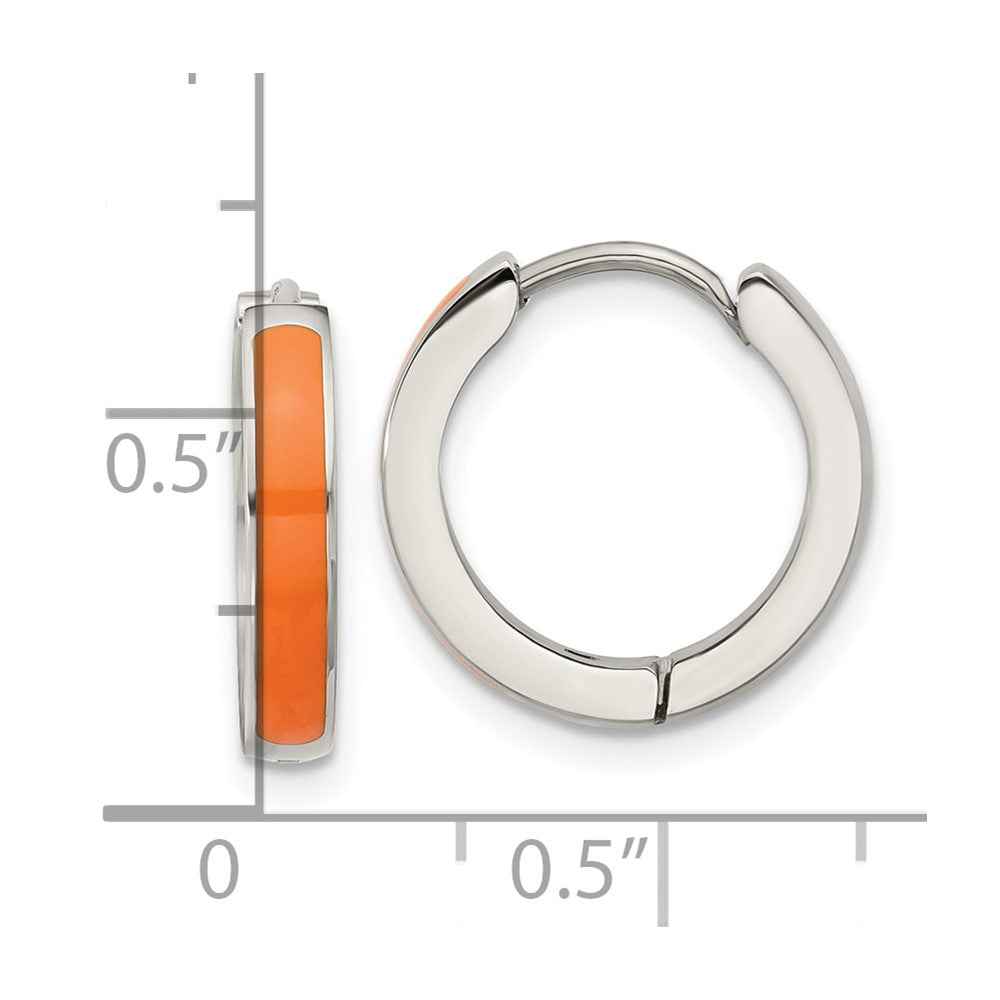 Chisel Stainless Steel Polished with Orange Enamel 2.90mm Hinged Hoop Earrings