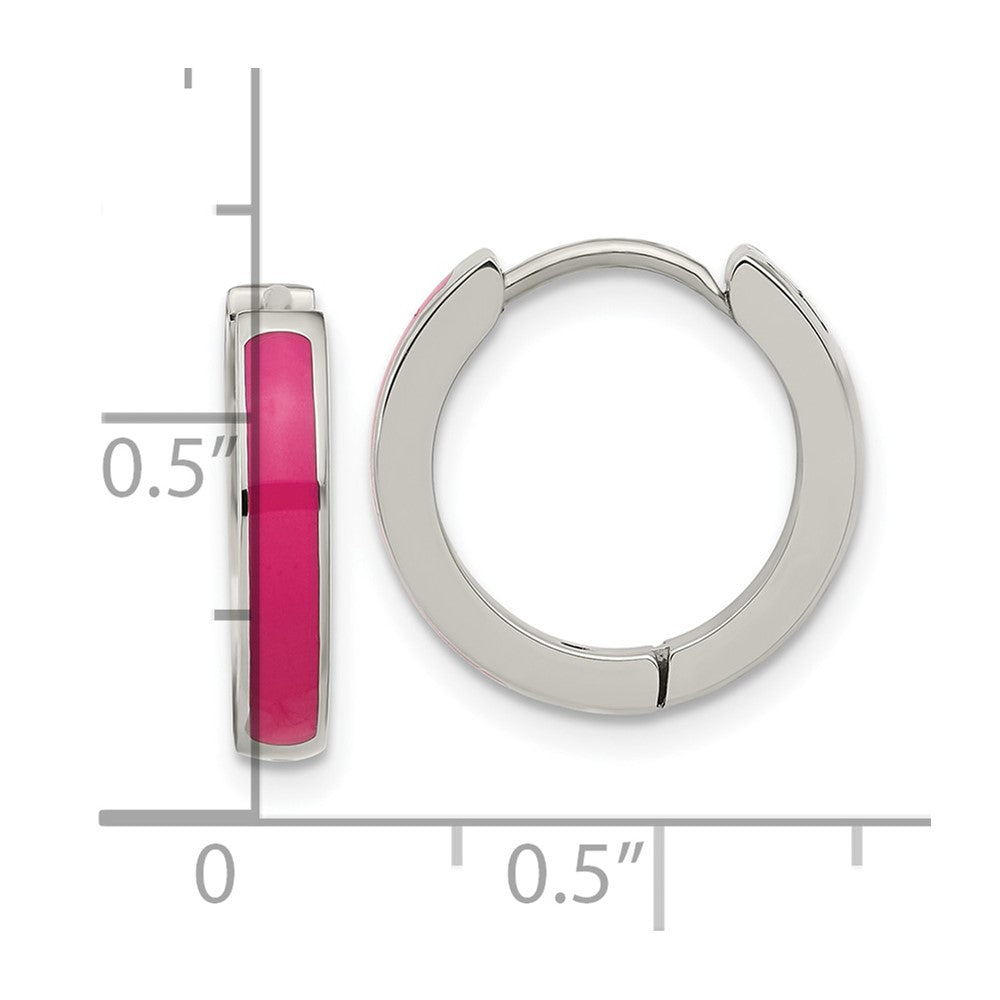 Chisel Stainless Steel Polished with Pink Enamel 2.90mm Hinged Hoop Earrings