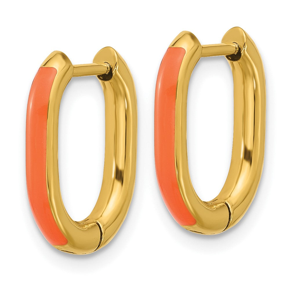 Chisel Stainless Steel Polished Yellow IP-plated with Orange Enamel 2.40mm Elongated Hinged Hoop Earrings
