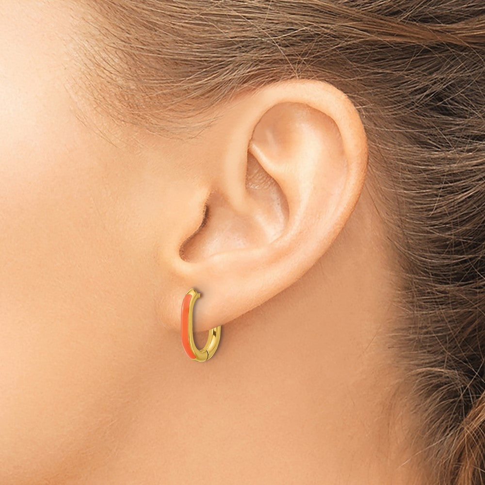 Chisel Stainless Steel Polished Yellow IP-plated with Orange Enamel 2.40mm Elongated Hinged Hoop Earrings