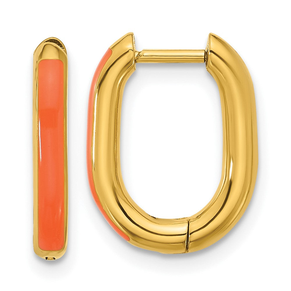 Chisel Stainless Steel Polished Yellow IP-plated with Orange Enamel 2.40mm Elongated Hinged Hoop Earrings