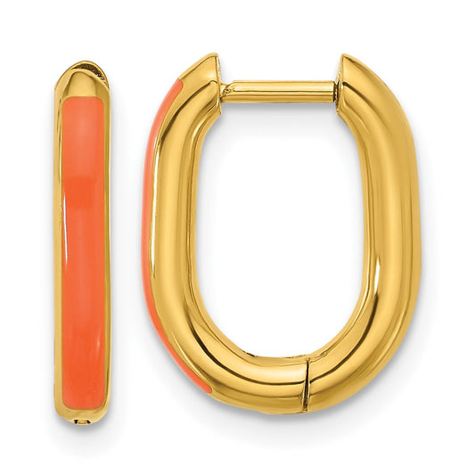 Chisel Stainless Steel Polished Yellow IP-plated with Orange Enamel 2.40mm Elongated Hinged Hoop Earrings