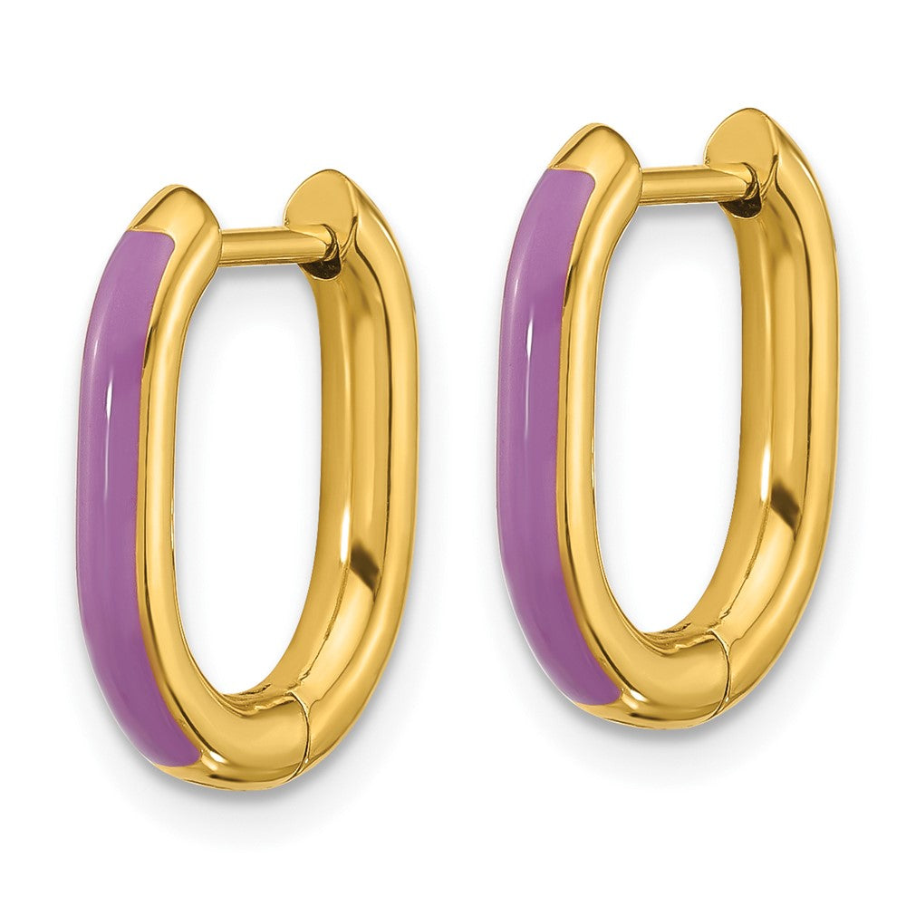 Chisel Stainless Steel Polished Yellow IP-plated with Purple Enamel 2.40mm Elongated Hinged Hoop Earrings