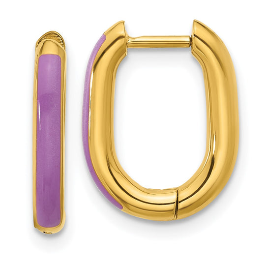 Chisel Stainless Steel Polished Yellow IP-plated with Purple Enamel 2.40mm Elongated Hinged Hoop Earrings