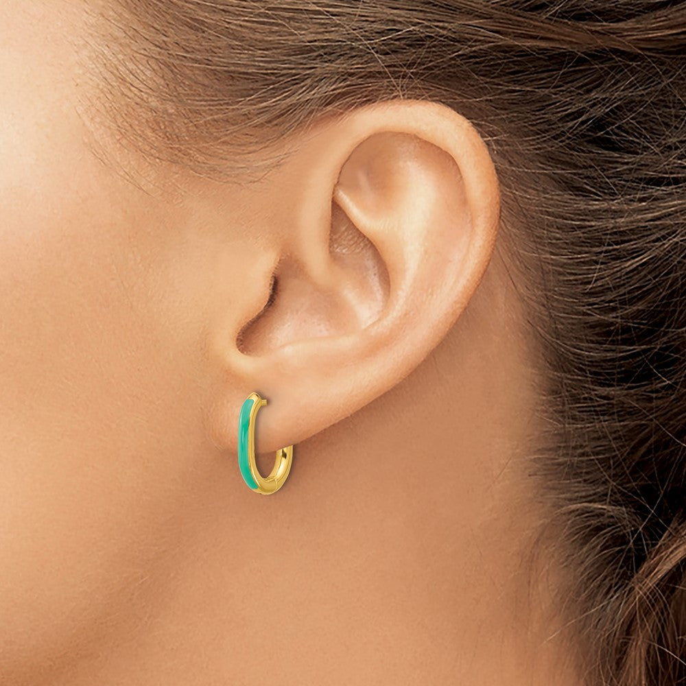 Chisel Stainless Steel Polished Yellow IP-plated with Blue Enamel 2.40mm Elongated Hinged Hoop Earrings