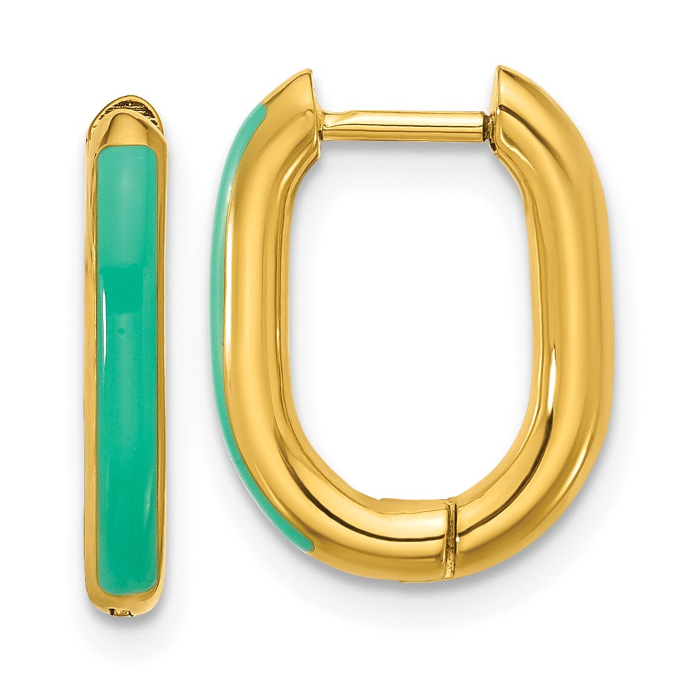 Chisel Stainless Steel Polished Yellow IP-plated with Blue Enamel 2.40mm Elongated Hinged Hoop Earrings