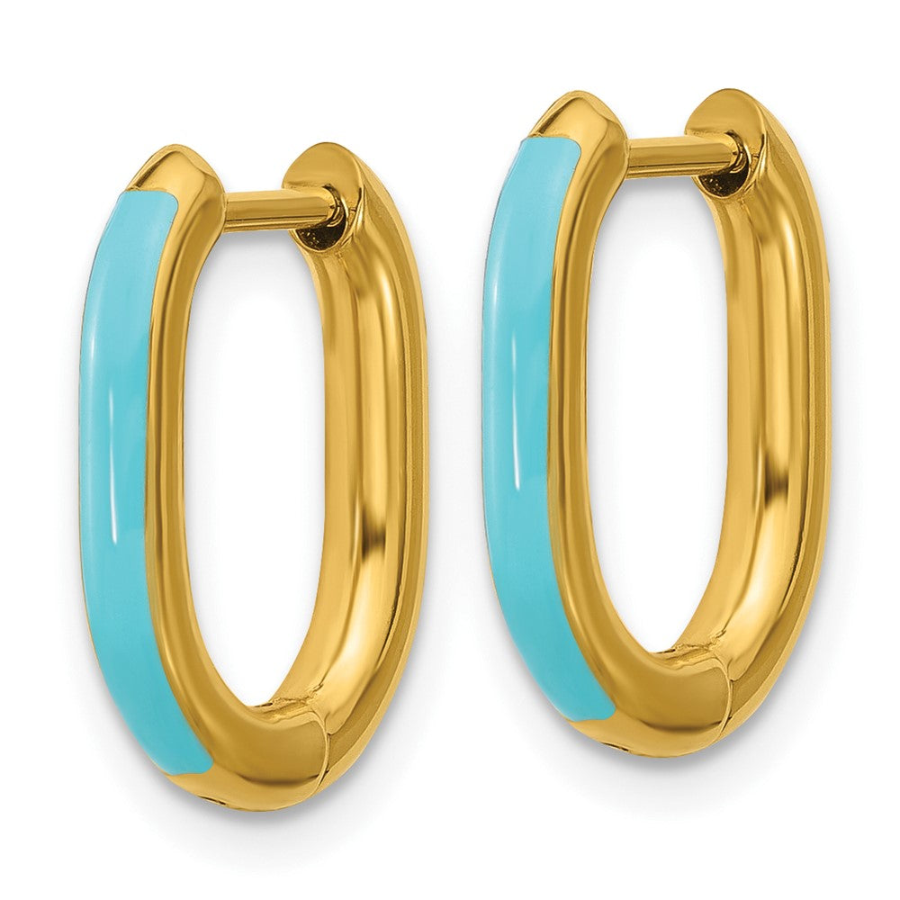 Chisel Stainless Steel Polished Yellow IP-plated with Blue Enamel 2.40mm Elongated Hinged Hoop Earrings