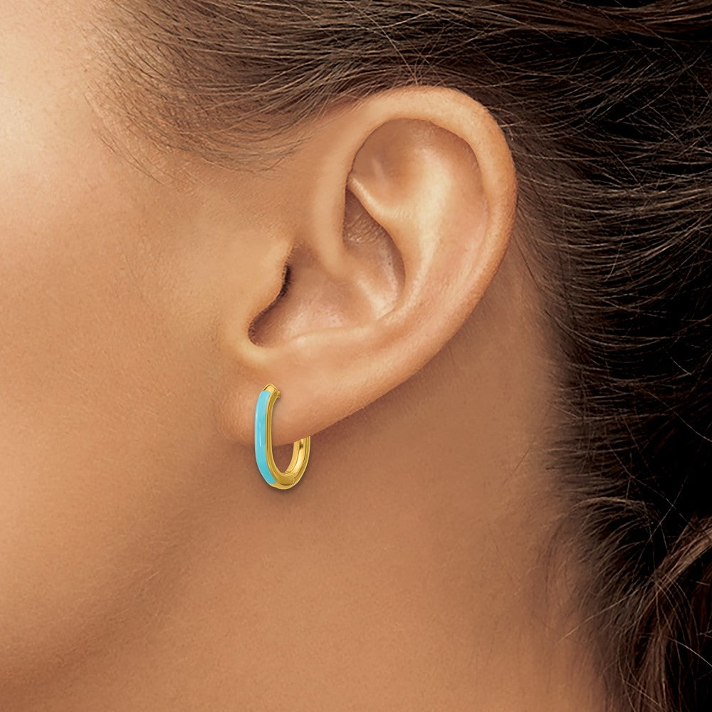 Chisel Stainless Steel Polished Yellow IP-plated with Blue Enamel 2.40mm Elongated Hinged Hoop Earrings