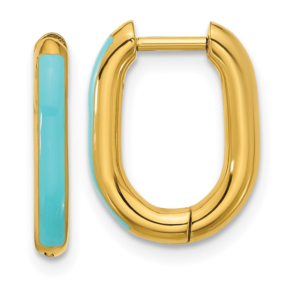 Chisel Stainless Steel Polished Yellow IP-plated with Blue Enamel 2.40mm Elongated Hinged Hoop Earrings