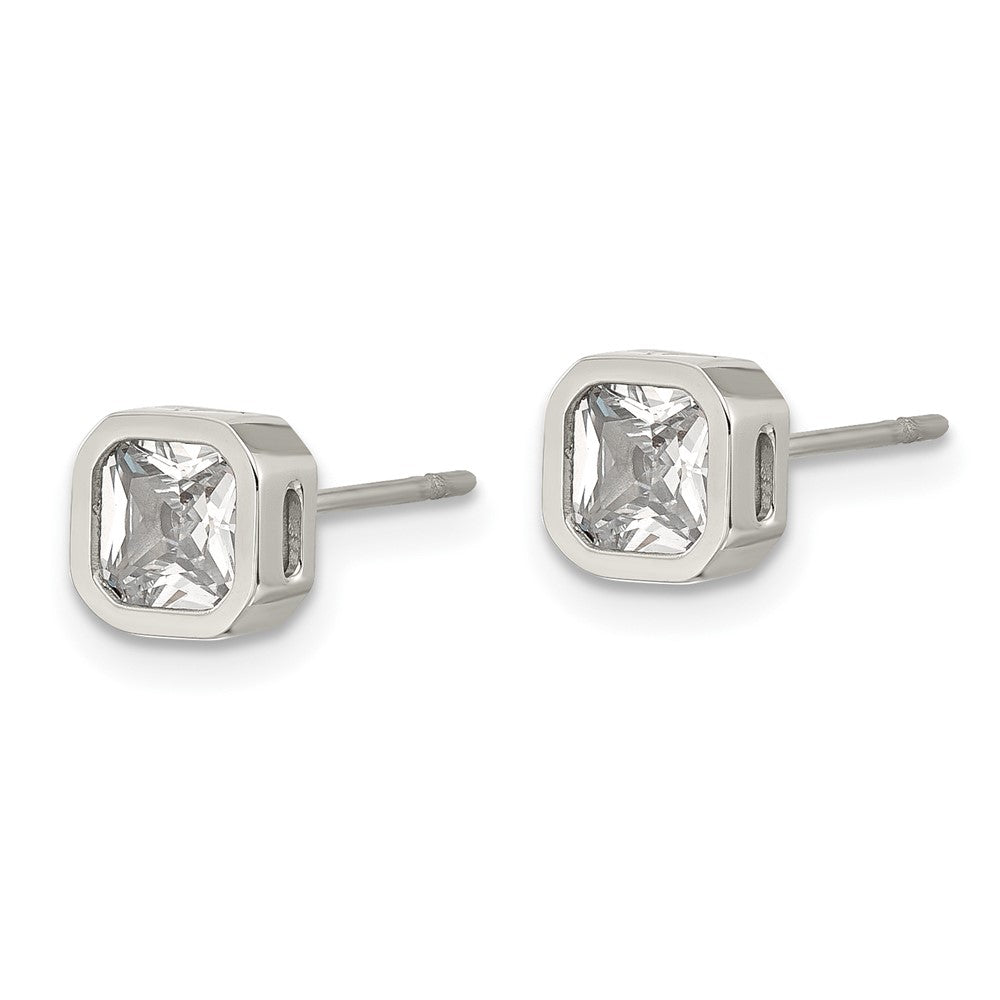 Chisel Stainless Steel Polished 5mm CZ Squared Post Earrings