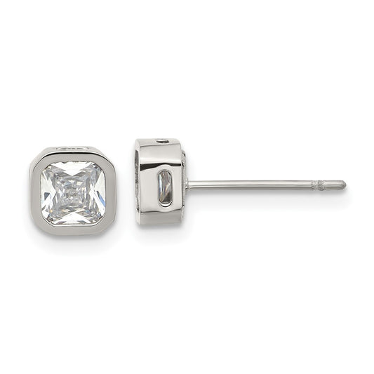 Chisel Stainless Steel Polished 5mm CZ Squared Post Earrings