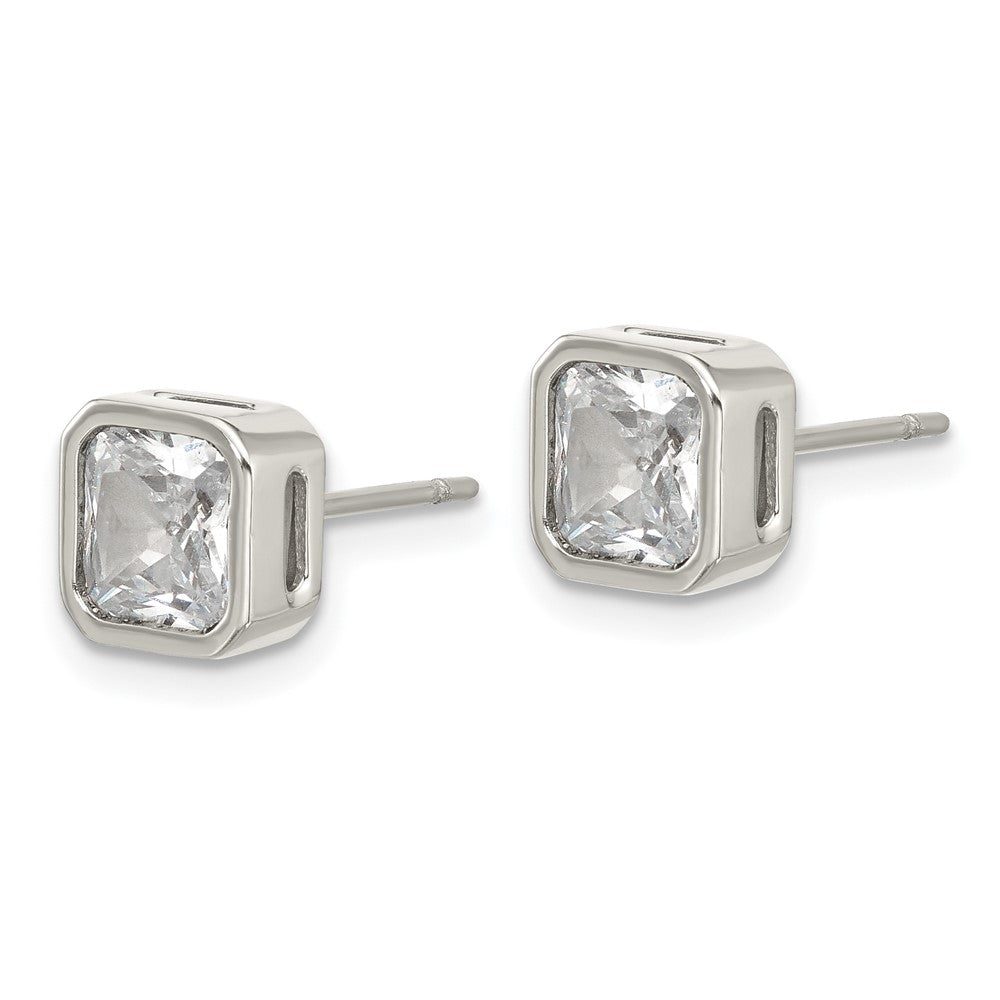 Chisel Stainless Steel Polished 6mm CZ Squared Stud Earrings