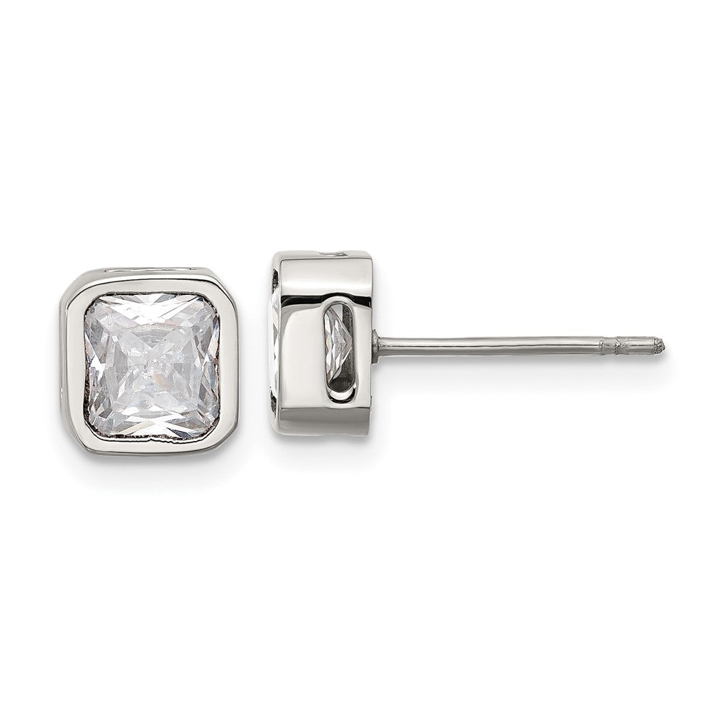 Chisel Stainless Steel Polished 6mm CZ Squared Stud Earrings