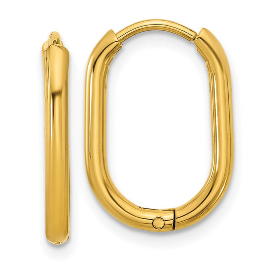 Chisel Stainless Steel Polished Yellow IP-plated Elongated 2mm Hinged Hoop Earrings