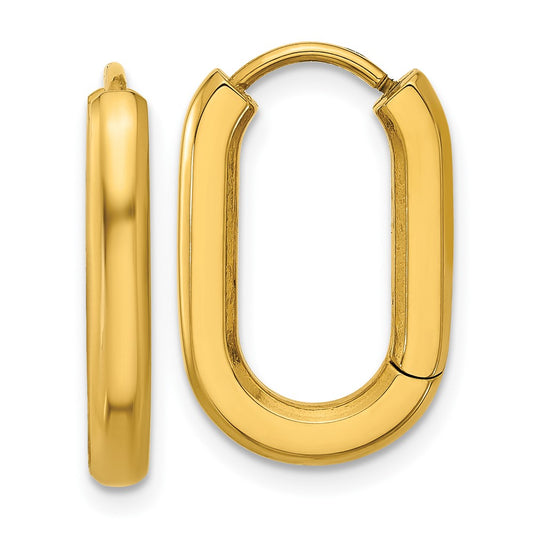 Chisel Stainless Steel Polished Yellow IP-plated Elongated 3mm Hinged Hoop Earrings