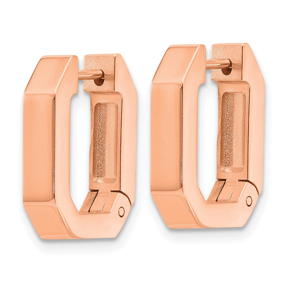 Chisel Stainless Steel Polished Rose IP-plated Squared Edges 4mm Hinged Hoop Earrings