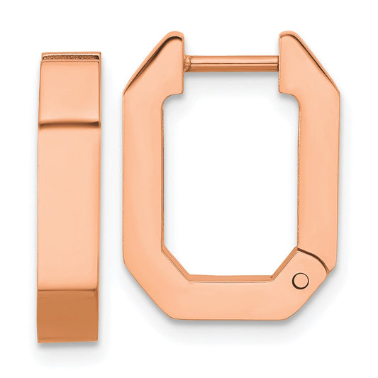 Chisel Stainless Steel Polished Rose IP-plated Squared Edges 4mm Hinged Hoop Earrings
