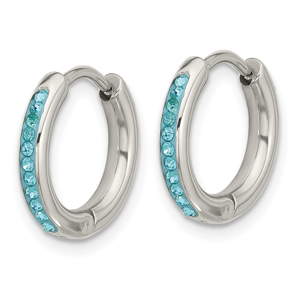 Chisel Stainless Steel Polished Preciosa Aqua Bohemica Crystal Hoop Earrings