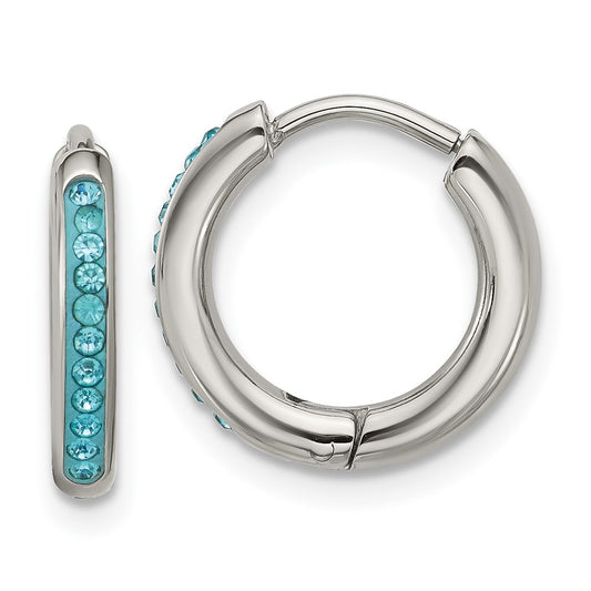 Chisel Stainless Steel Polished Preciosa Aqua Bohemica Crystal Hoop Earrings