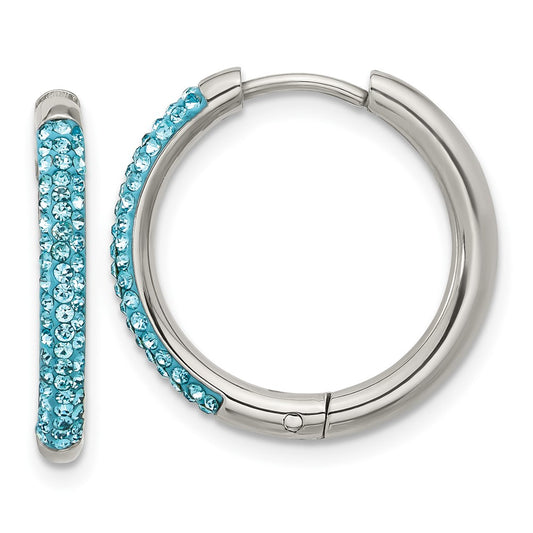 Chisel Stainless Steel Polished Preciosa Aqua Bohemica Crystal Hoop Earrings
