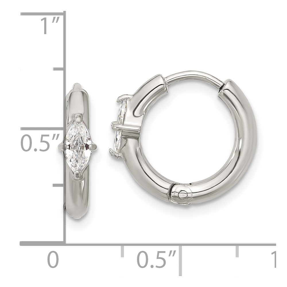 Chisel Stainless Steel Polished Marquise CZ Hinged Hoop Earrings