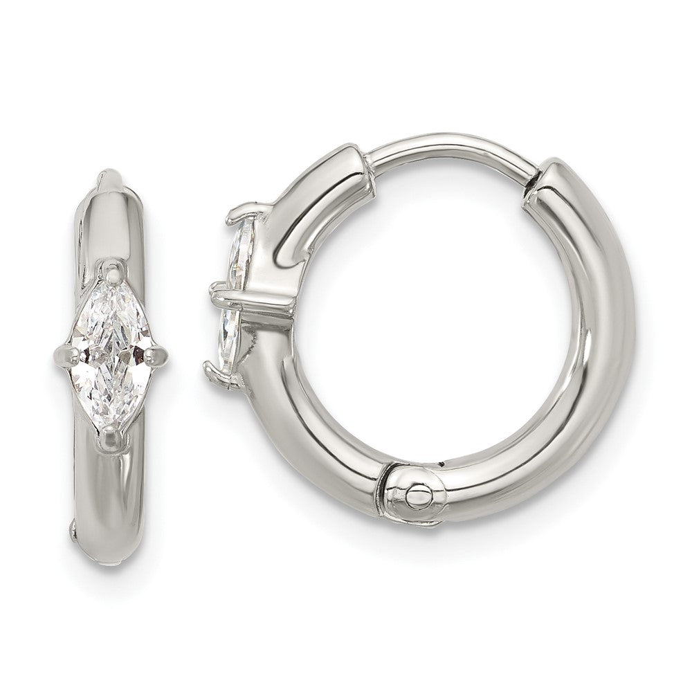 Chisel Stainless Steel Polished Marquise CZ Hinged Hoop Earrings