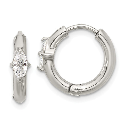 Chisel Stainless Steel Polished Marquise CZ Hinged Hoop Earrings