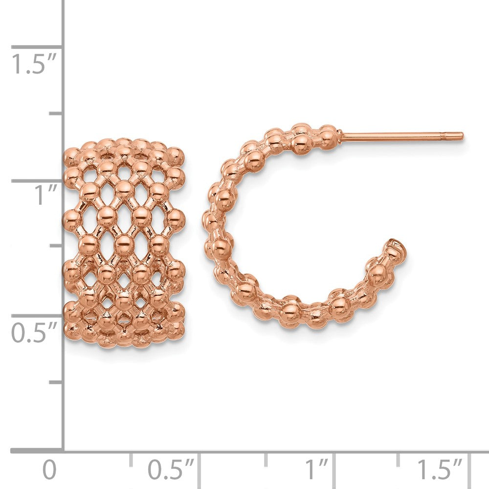 Chisel Stainless Steel Polished Rose IP-plated Beaded Weave Design Post Hoop Earrings