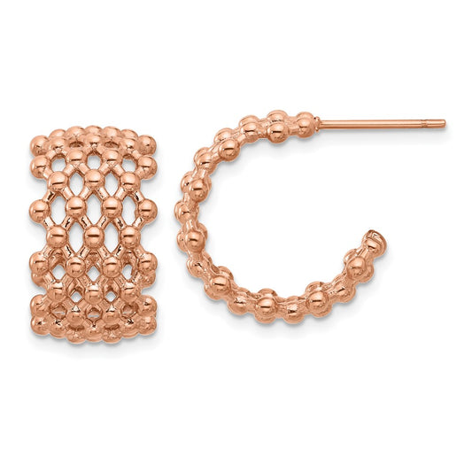 Chisel Stainless Steel Polished Rose IP-plated Beaded Weave Design Post Hoop Earrings