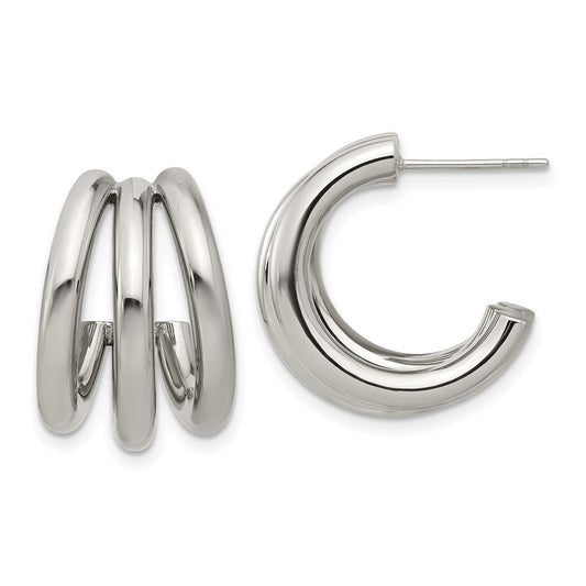 Chisel Stainless Steel Polished J Hoop Post Earrings