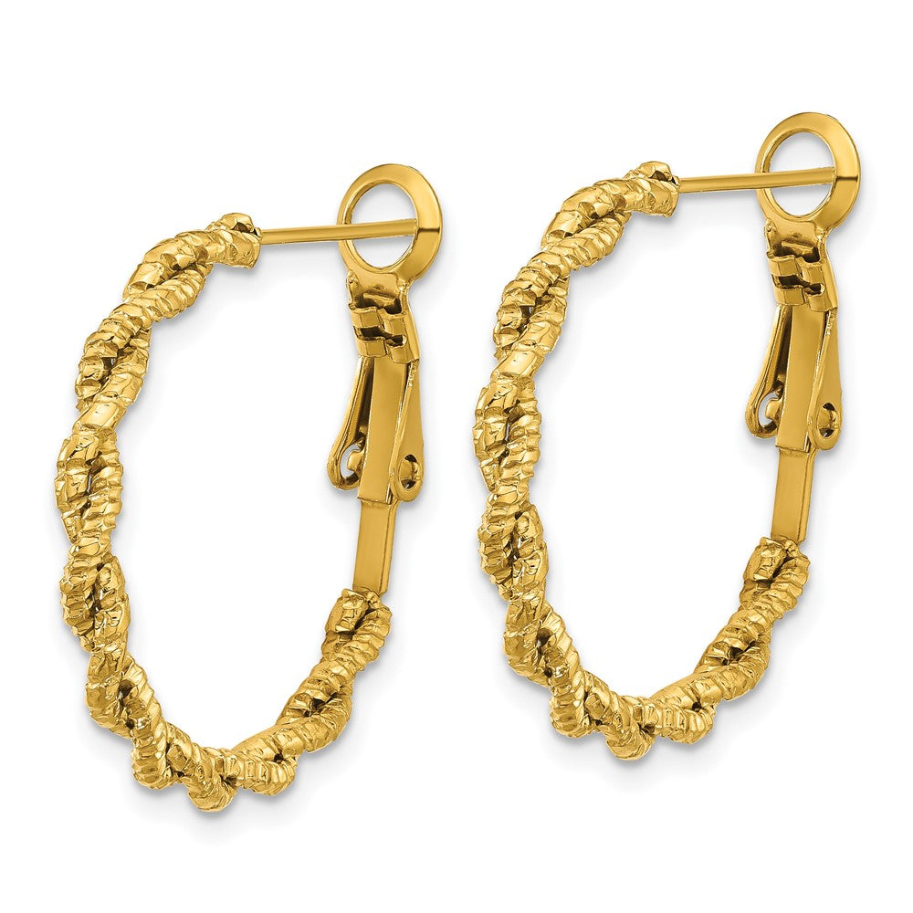 Chisel Stainless Steel Polished Textured Yellow IP-plated Omega Back Hoop Earrings
