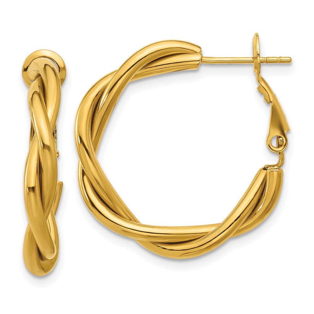 Chisel Stainless Steel Polished Yellow IP-plated Twisted Omega Back Hoop Earrings