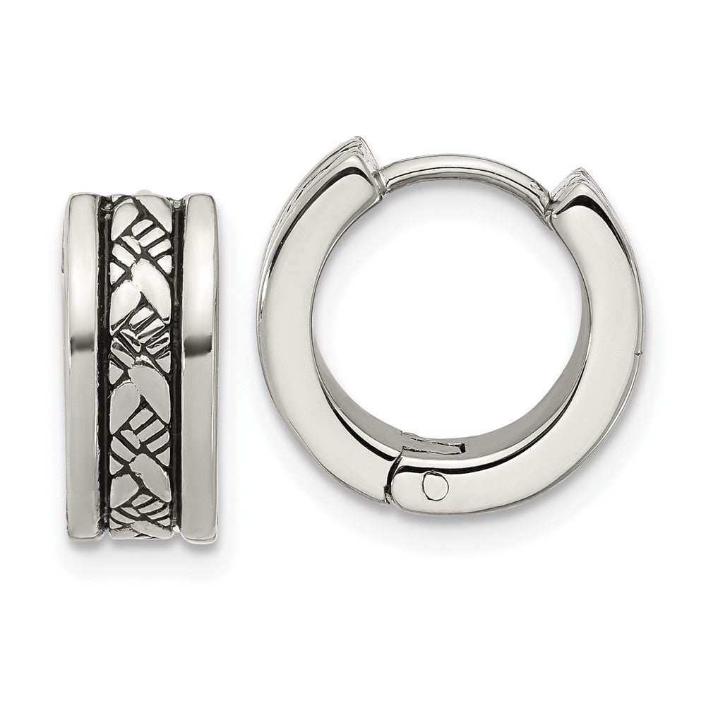 Chisel Stainless Steel Antiqued and Polished 5.5mm Hoop Earrings