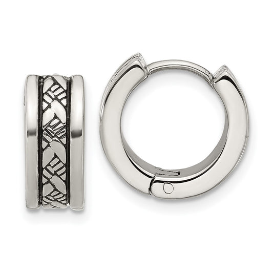 Chisel Stainless Steel Antiqued and Polished 5.5mm Hoop Earrings