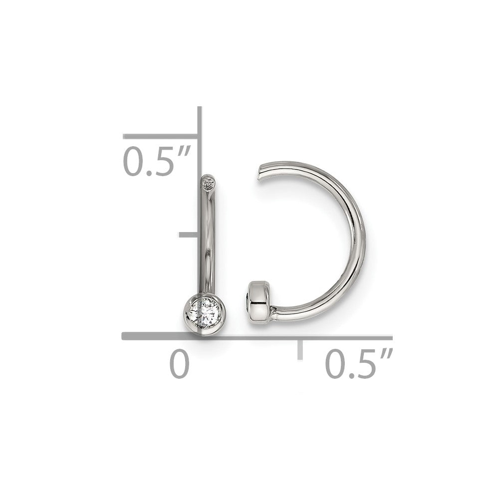 Chisel Stainless Steel Polished White Zircon Cuff Earrings