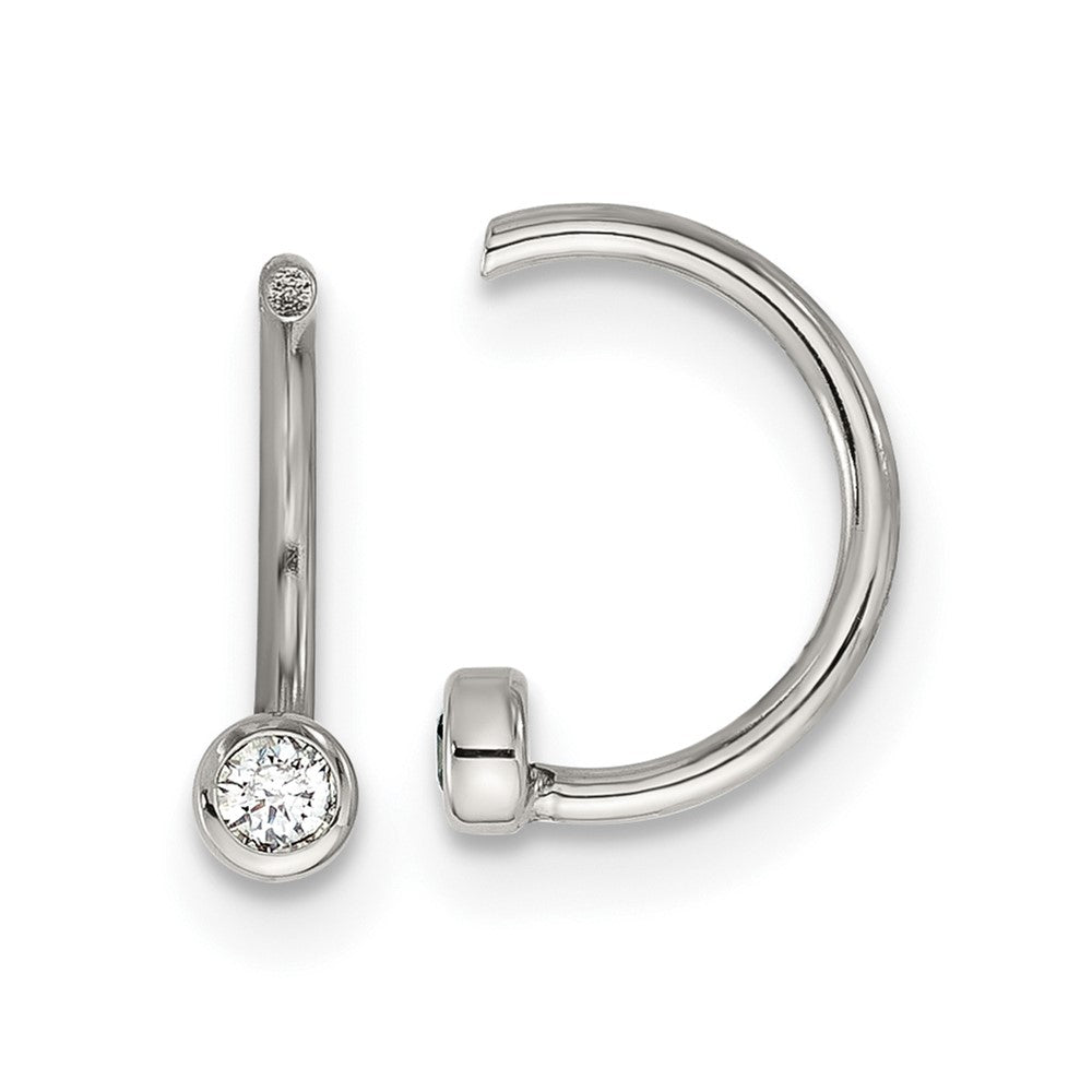 Chisel Stainless Steel Polished White Zircon Cuff Earrings