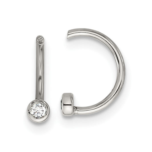Chisel Stainless Steel Polished White Zircon Cuff Earrings