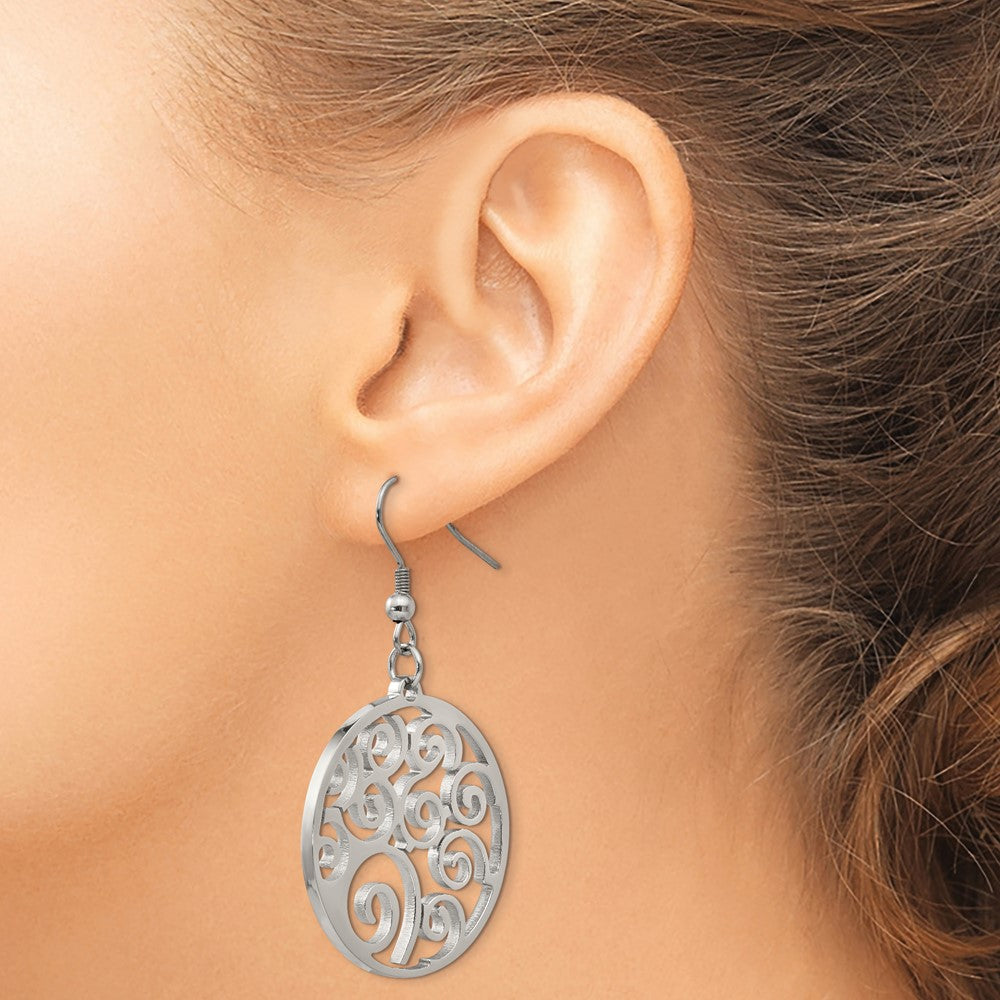 Chisel Stainless Steel Polished Fancy Swirl Cut out Dangle Shepherd Hook Earrings